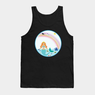 Mermaid in Sea with fish octopus crabs turtles unicorns and rainbow Tank Top